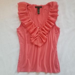 Ralph Lauren Orange Ruffle Neck Sleevless Top